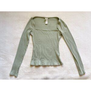 H&M Square Neck Ribbed Long Sleeve Top in Seafoam Green | Size S